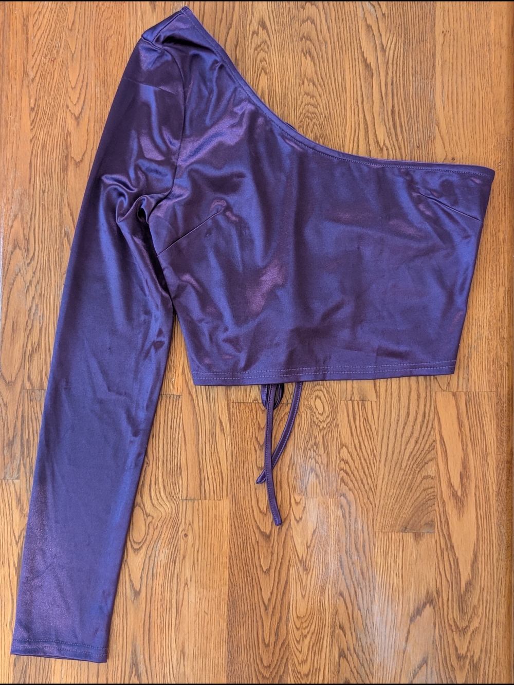 Blue Blush Purple Satin One Shoulder Crop Top
